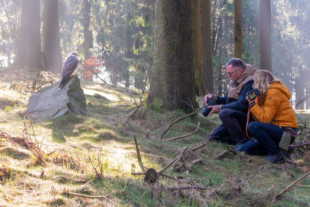 Nicole Herr und ein Teilnehmer beim Fotografieren von Falke Sarah